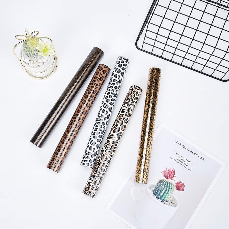 ACBOWE 5pcs/Set Leopard Patterned Heat Transfer Vinyl, Stretchable 12" x 10" Cheetah Print HTV Vinyl Sheets for T-Shirt Decoration and DIY Craft Material - Image 4